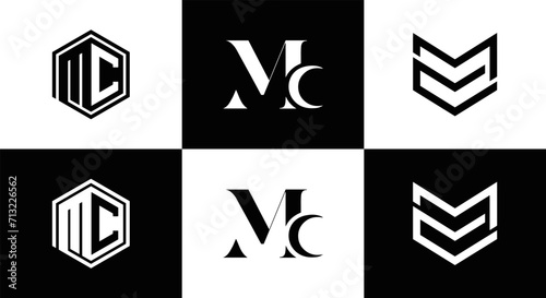 MC logo. M C design. White MC letter. MC, M C letter logo design. Initial letter MC linked circle uppercase monogram logo. M C letter logo vector design. MC letter logo design five style.	
