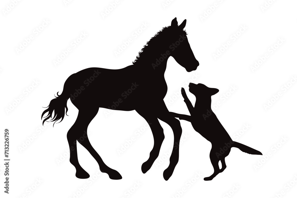 Vector silhouette of horse with dog on white background. Symbol of stallion and pet. Vector silhouette of horse with dog on white background. Symbol of stallion and pet.