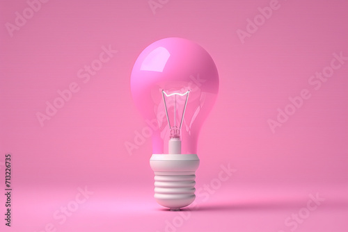 Minimalist Light Bulb Concept on Pastel Blue Background created with Generative AI technology