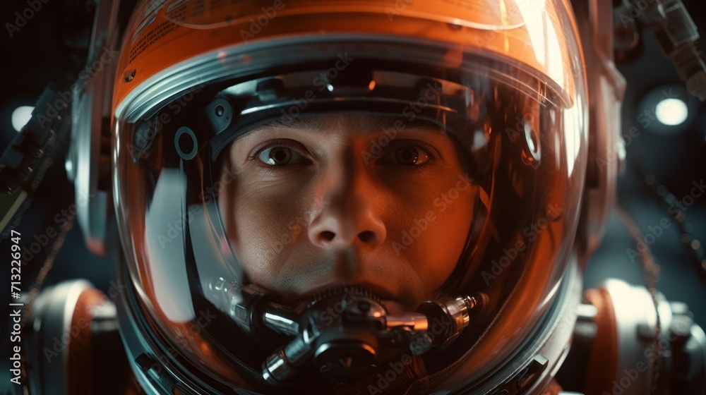 macro photo of the face of an astronaut in a spacesuit. concept space, universe, macro photo of the face of an astronaut in a spacesuit. concept space, universe,