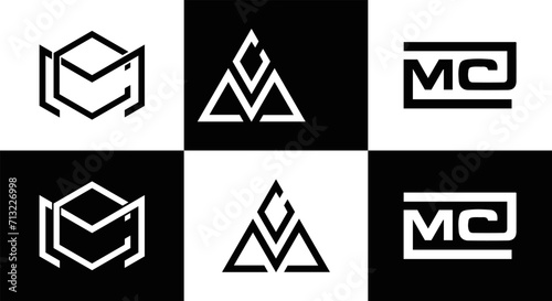 MC logo. M C design. White MC letter. MC, M C letter logo design. Initial letter MC linked circle uppercase monogram logo. M C letter logo vector design. MC letter logo design five style.	
