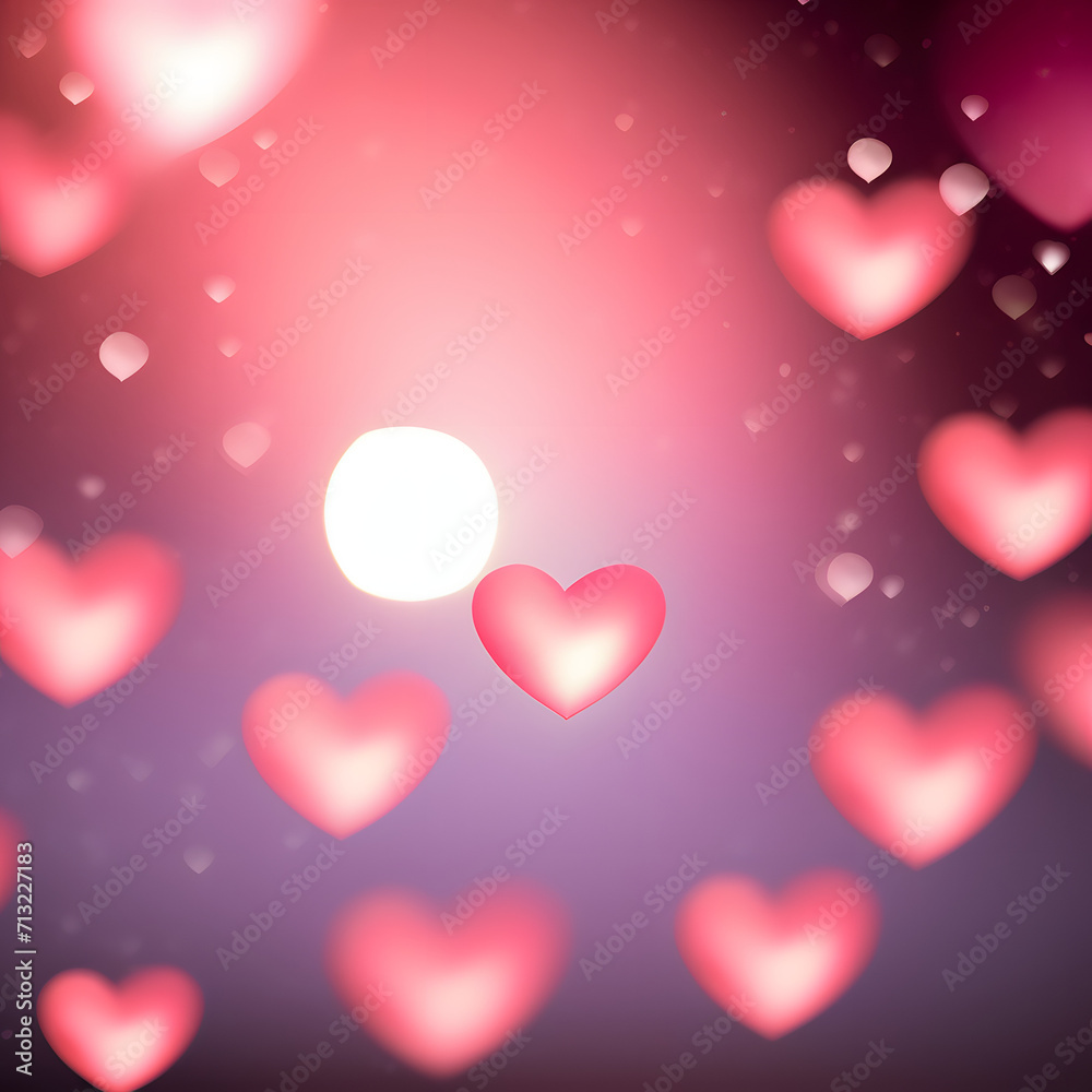 Light pink bokeh valentine background, Abstract background with pink hearts bokeh, Valentine's Day Wallpaper.
