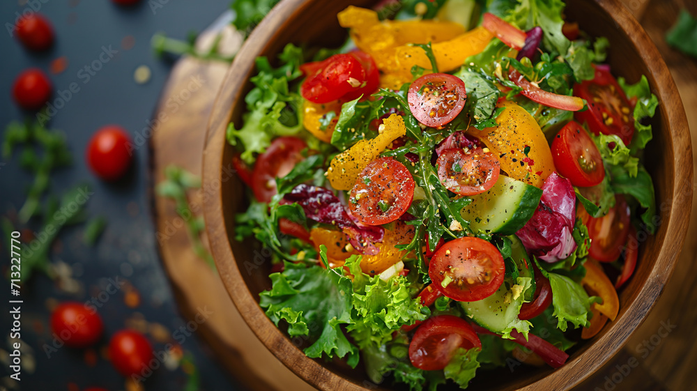 the natural vibrancy and textures of a colourful and fresh salad in midday light.