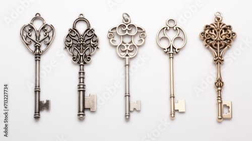 designer metal keys of different shapes on a plain white background
