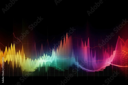 Waveform representing sound equalizer and music sound spectrum on a soundtrack background. Generative AI photo