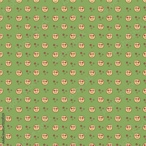 Seamless pattern with cute y2k smile face. Cartoon doodle vector illustration.