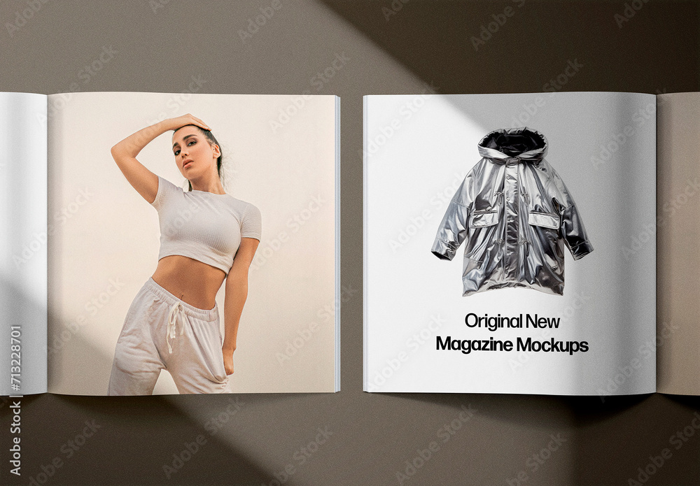 Square Magazine Pages Top View Mockup Stock Template | Adobe Stock