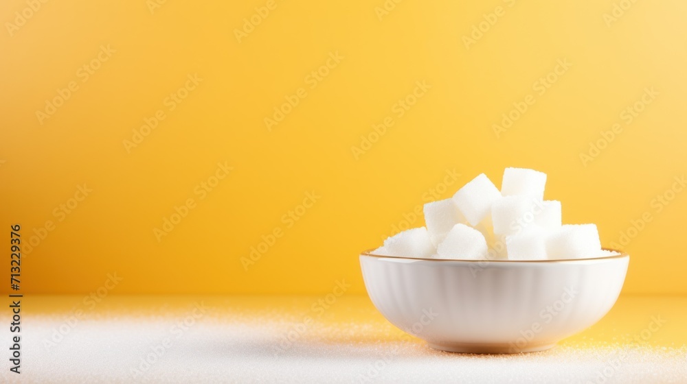 banner with copy space sugar cubes of lump salt or white loose powder on a peach monochrome color background. concept products, health, diet, veganism banner with copy space sugar cubes of lump salt or white loose powder on a peach monochrome color background. concept products, health, diet, veganism