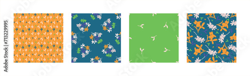 Trendy vector floral pattern set with organic botanical shapes. Modern bold summer flower print, design collection in scandi style.