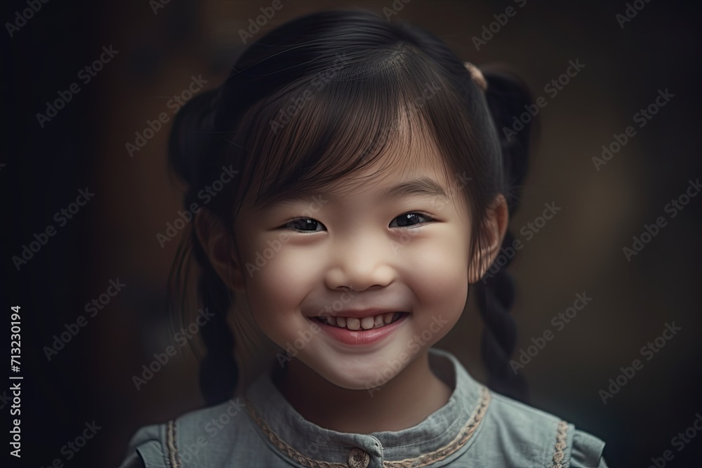 A joyful toddler radiates pure happiness as she proudly shows off her toothy grin, her smooth skin and bright iris captivating the viewer in this captivating indoor portrait A joyful toddler radiates pure happiness as she proudly shows off her toothy grin, her smooth skin and bright iris captivating the viewer in this captivating indoor portrait