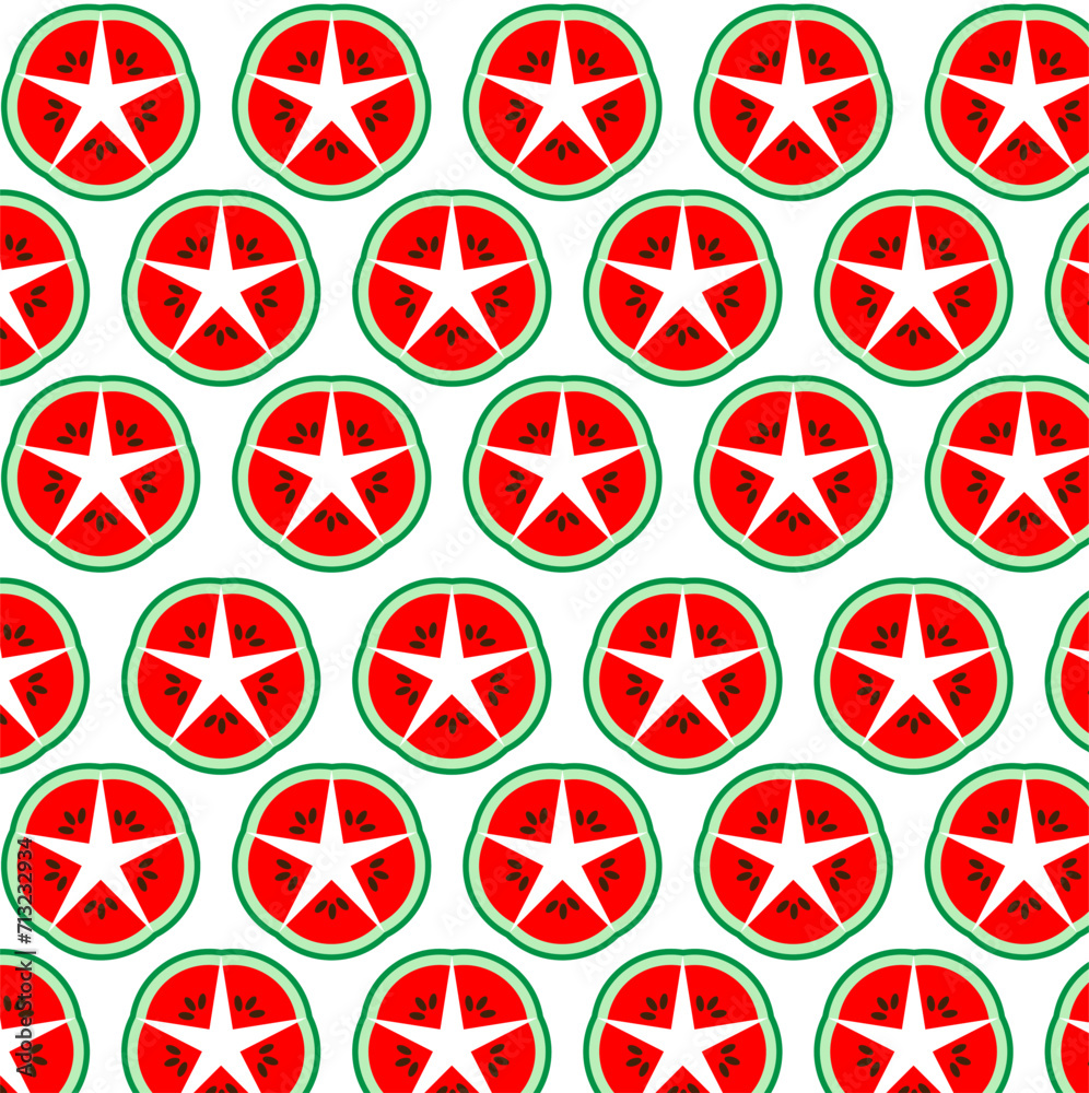 Seamless pattern of water melon slices in poppy flower shapes. Seamless pattern of water melon slices in poppy flower shapes.