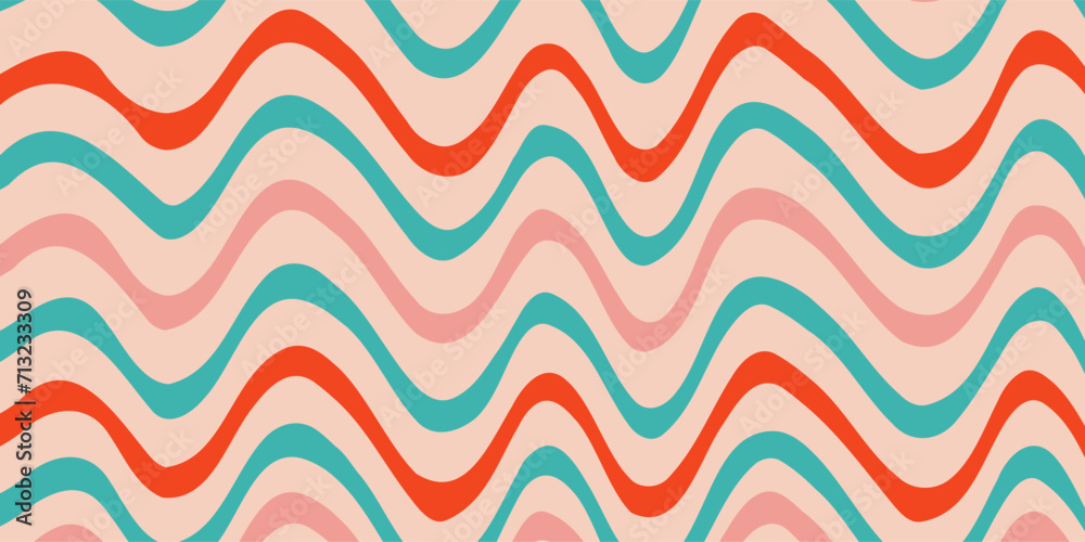 Christmas hippie retro 70s background. Wavy lines wallpaper. Vector red and pink illustration. Merry Christmas and Happy New Year background, textile, wrapping paper, print Christmas hippie retro 70s background. Wavy lines wallpaper. Vector red and pink illustration. Merry Christmas and Happy New Year background, textile, wrapping paper, print