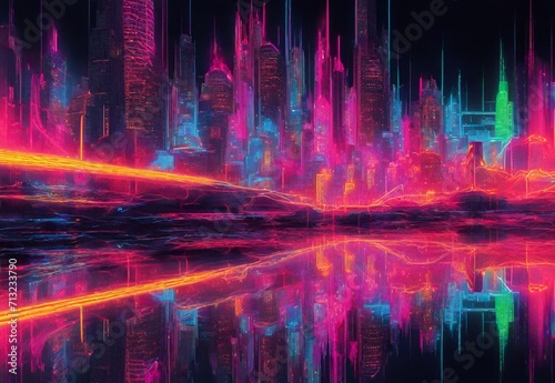 Abstract Art Neon Dreamscapes  Cityscapes Pulsate with Electric Vibes.