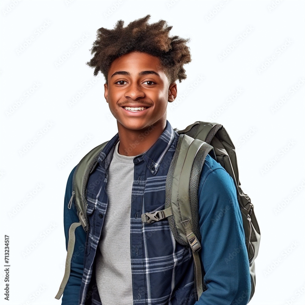 young handsome smiling student american young man with backpack, isolated on white in photo studio young handsome smiling student american young man with backpack, isolated on white in photo studio
