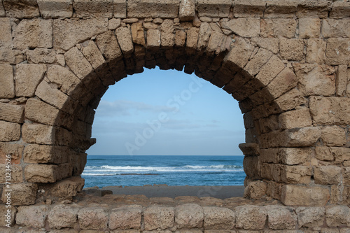 The Hadrianic aqueduct of Caesarea Maritima along Israel's Mediterranean coast. photo