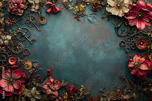 Steampunk Botanical Fusion: Intricate Floral Borders