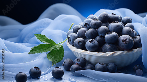 - 1. blueberries on a blue tablecloth, generative ai