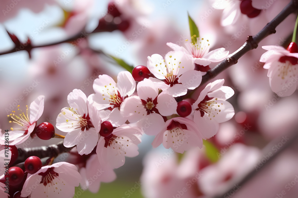Blooming cherry branch in the garden in spring. Blooming cherry branch in the garden in spring.
