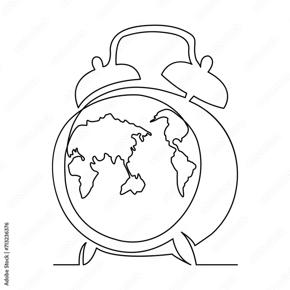 Continuous one line drowing of earth clock and Earth hour concept single line art illustration.
Continuous one line drowing of earth clock and Earth hour concept single line art illustration.