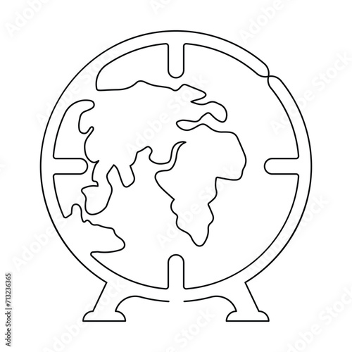 Continuous one line drowing of earth clock and Earth hour concept single line art illustration.
