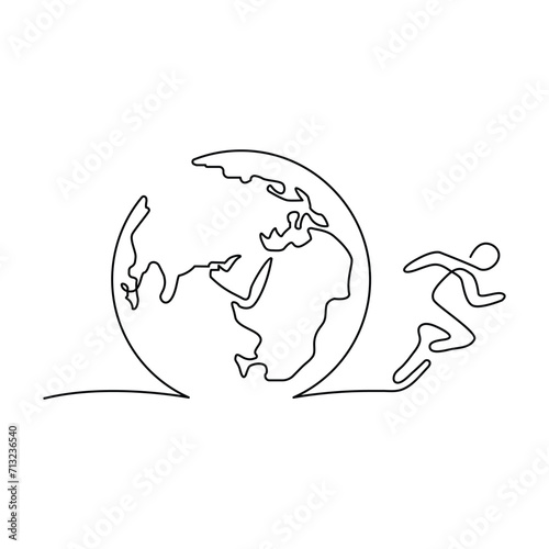 Continuous one line drowing of earth clock and Earth hour concept single line art illustration.
