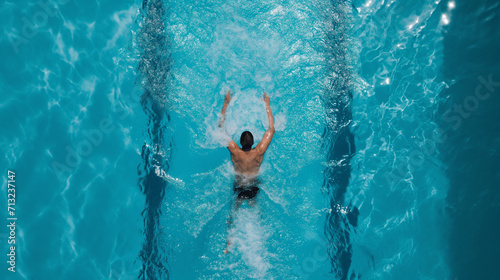 Homem nadando em uma piscina visão aérea  photo