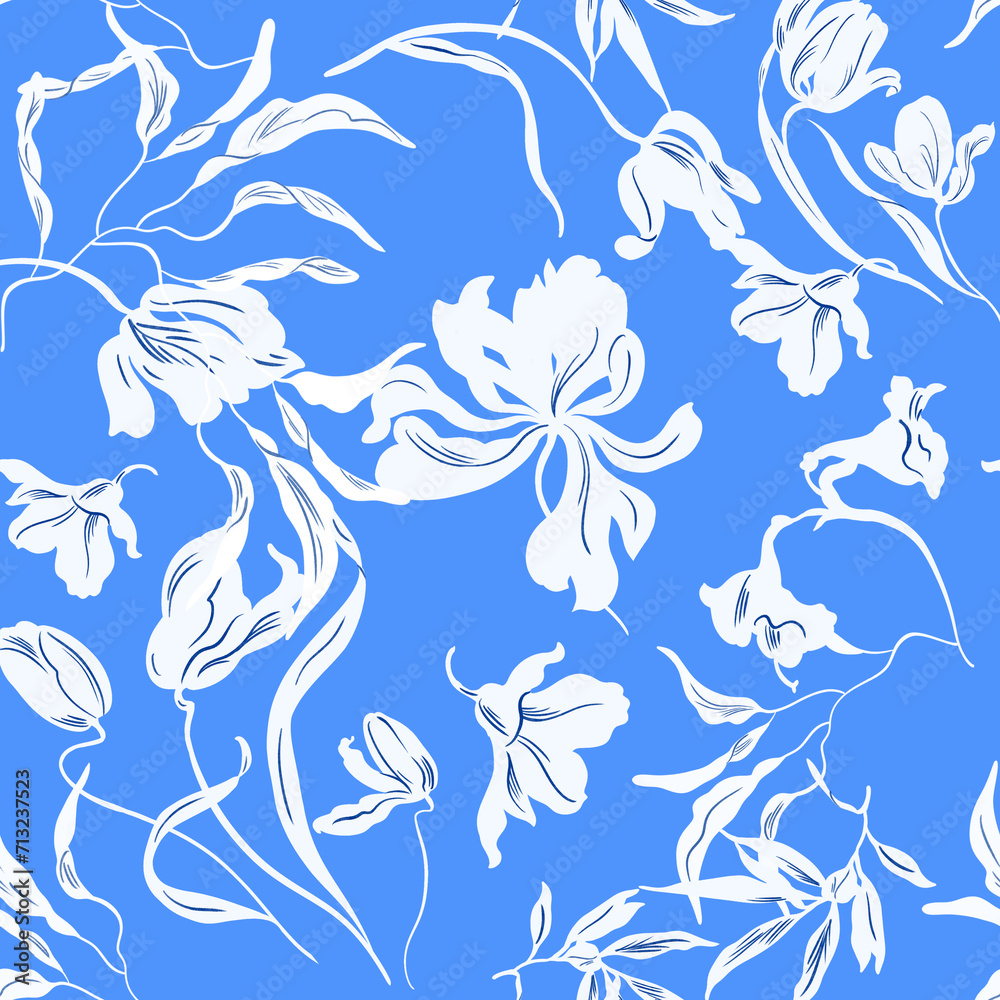 seamless monochrome pattern with graphic scattered flowers seamless monochrome pattern with graphic scattered flowers