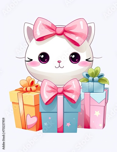 cute kawaii gifts,png,white background,vector image - generative ai © Nia™
