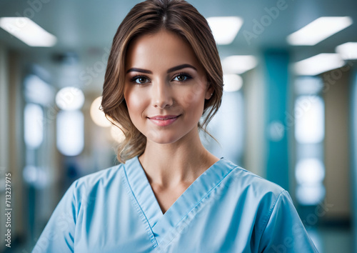 Portrait of a beautiful young nurse student in hospital, doctor with stethoscope, young nursing students