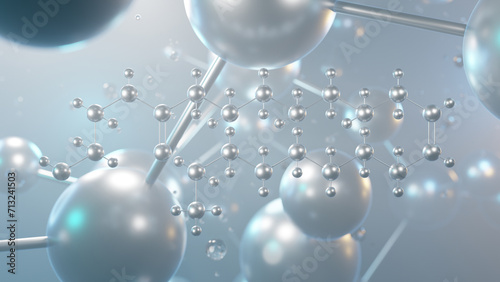 oleoylethanolamide molecular structure, 3d model molecule, ethanolamide lipid, structural chemical formula view from a microscope photo