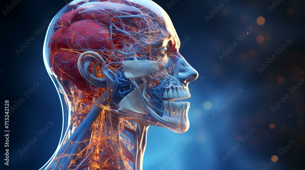 Human Head Anatomy in Medical Background with X-ray Overlay Human Head Anatomy in Medical Background with X-ray Overlay