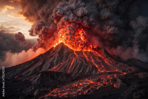 photo of a volcano erupting, releasing hot steam, lava and magma 12