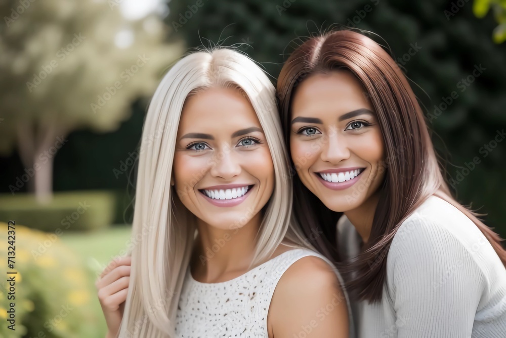 Obraz premium Two beautiful Women smiling. Generated AI