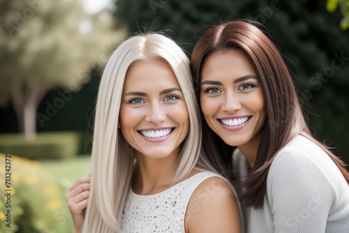 Two beautiful Women smiling. Generated AI