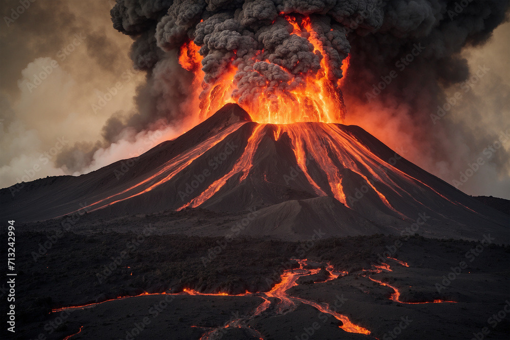 photo of a volcano erupting, releasing hot steam, lava and magma 13