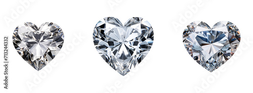 Valentine’s Day Closeup of a Set of Heart Diamonds, Isolated on Transparent Background, PNG