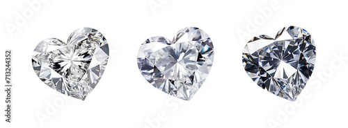 A Closeup of a Set of Heart Diamonds for Valentine’s Day, Isolated on Transparent Background, PNG