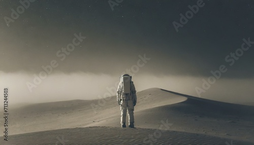 An astronaut in a desertic planet waiting alone photo