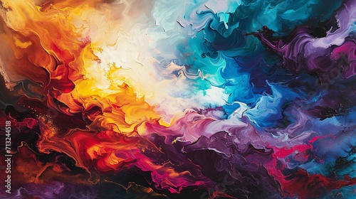 Fluid Expressions: Watercolor Art with Colorful Backgrounds, Painters Immersed in Swirling Color Palettes, Canvases Transforming into Vibrant Nebulae, Celebrating Creativity, Metamorphosis