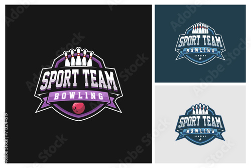 vector set of bowling badge logos, emblems and design elements, modern style bowling logo