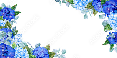Lush blue hydrangea corners for design of Cards and invitations