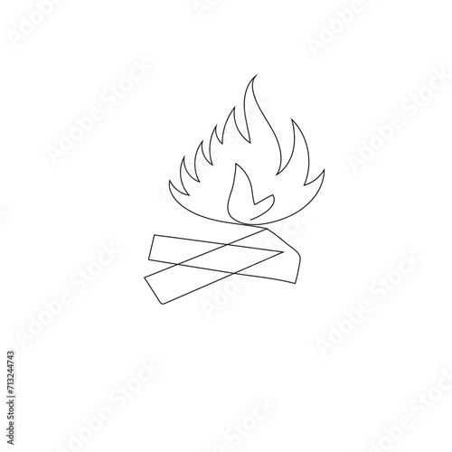 Bon fire continuous one line drawing outline vector  illustration