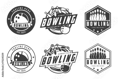 vector set of bowling badge logos, emblems set collection and design elements, monochrome style bowling logo