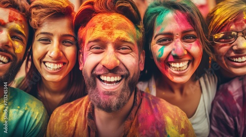 Group of People With Faces Painted in Various Colors, Holi © Taufiq