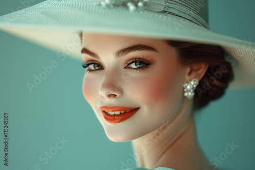 a smiling retro style woman with hat