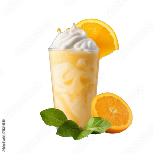 Orange Creamsicle Smoothie: Oranges, Vanilla Protein Powder, Greek Yogurt, Almond Milk, Ice isolated on transparent background