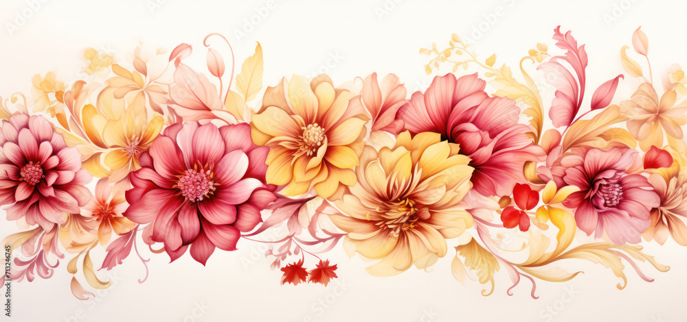 Romantic Floral Bouquet: A Colorful Watercolor Illustration of Beautiful Blooming Flowers on a Vintage Retro Background