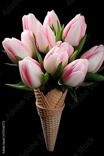 Ice-cream cone with pink tulips © Ziyan