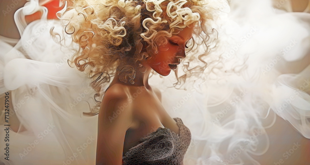 Fototapeta premium lady in smoke effect abstract art, ai generated.