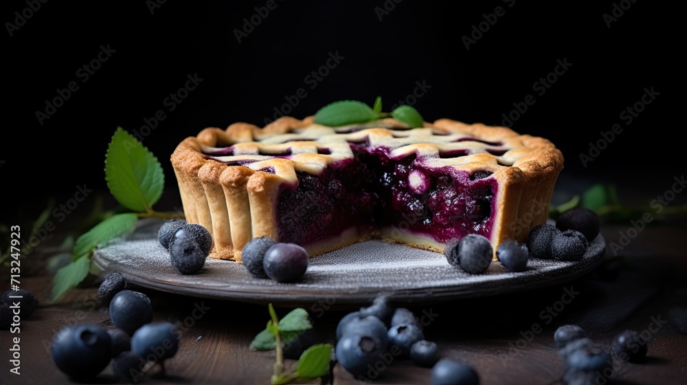 Professional food photography of Blueberry pie with marzipan Professional food photography of Blueberry pie with marzipan